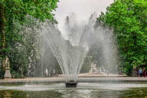 A fountain in a park. 